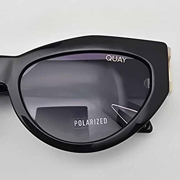Quay Australia Mad Cute Black Frame Polarized Gradient Lens Cat Eye Sunglasses